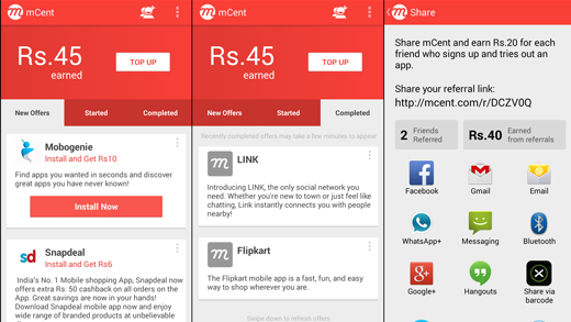 mCent mobile phone rewards app in India