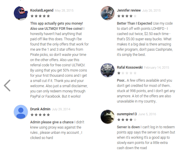 Cash Pirate Google Play store app reviews