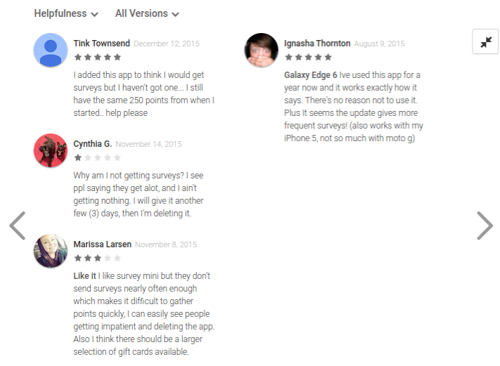 Reviews of Survey Mini Paid Surveys Android app