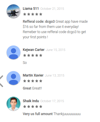 Google Play store reviews for the Uento money making app